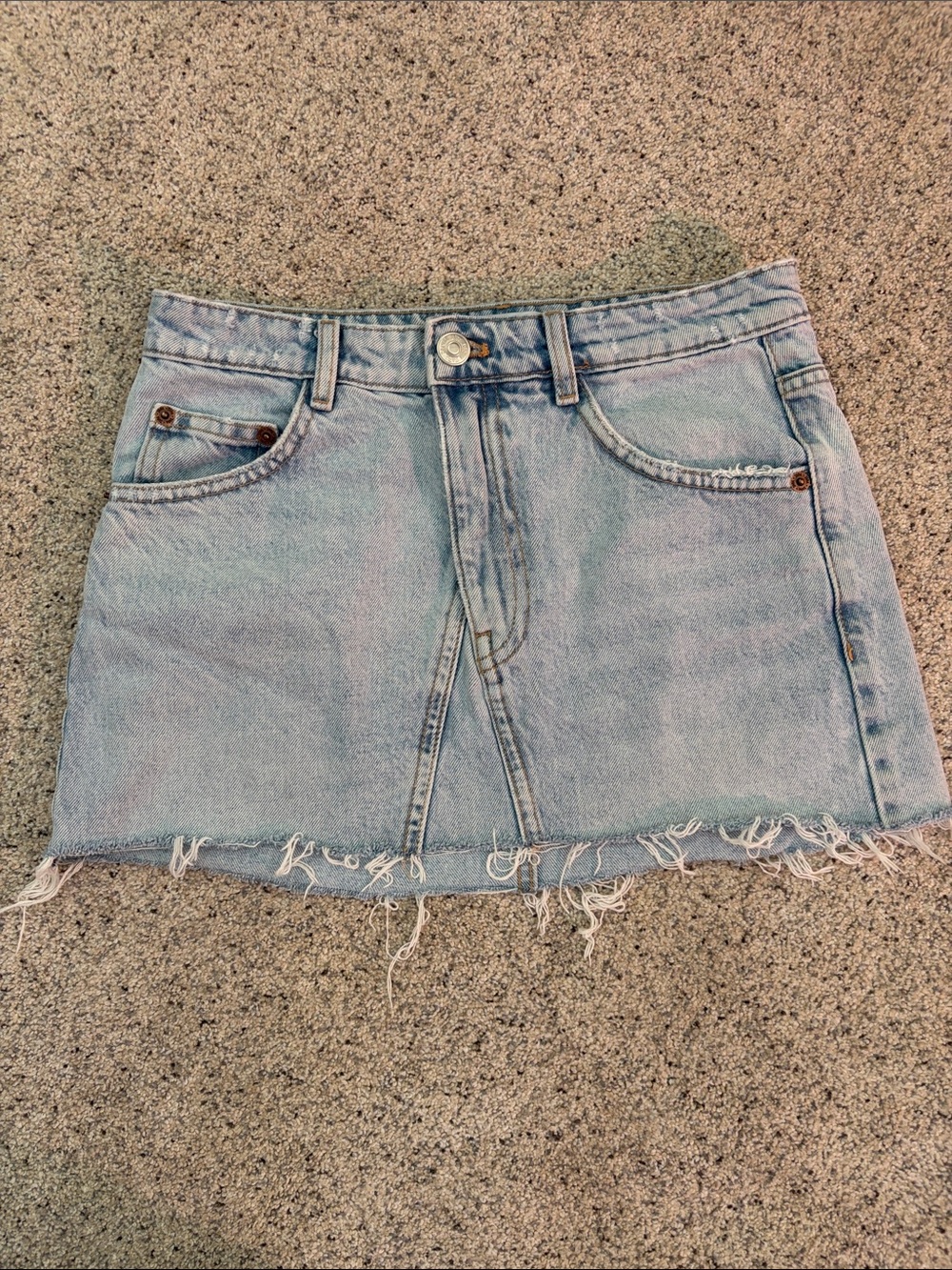 Zara Light Blue Distressed Denim Mini Skirt